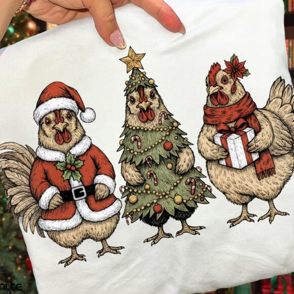 Christmas Chicken Funny Holiday Farm Animal Shirt - Picture 2 of 4